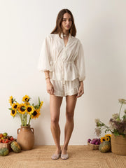 Serenia Smock Blouse W Waist Tie - White