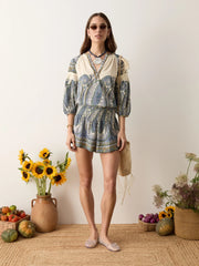 Arcadia Paisley Shirred Waist Short - Lazuli