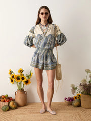 Arcadia Paisley Shirred Waist Short - Lazuli