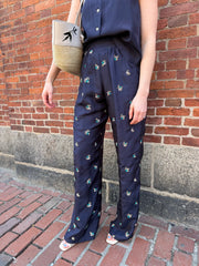14869_My Pants - Silk Flared Trousers with “Petites Fleurs” Embroidery - Midnight