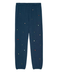 The Stadium Sweatpant - Navy with Tossed Floral Embroidery