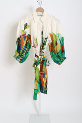 Mokshini Mini Dress - White/Green Multi