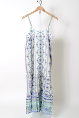 Swing Dress - Mexican Print w/ Mirror Emb - White/Blue