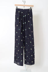 14869_My Pants - Silk Flared Trousers with “Petites Fleurs” Embroidery - Midnight