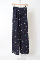 14869_My Pants - Silk Flared Trousers with “Petites Fleurs” Embroidery - Midnight