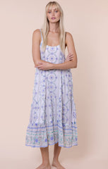 Swing Dress - Mexican Print w/ Mirror Emb - White/Blue