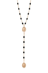 Classic Madone Rosary Necklace - BLACK + ROSE GOLD