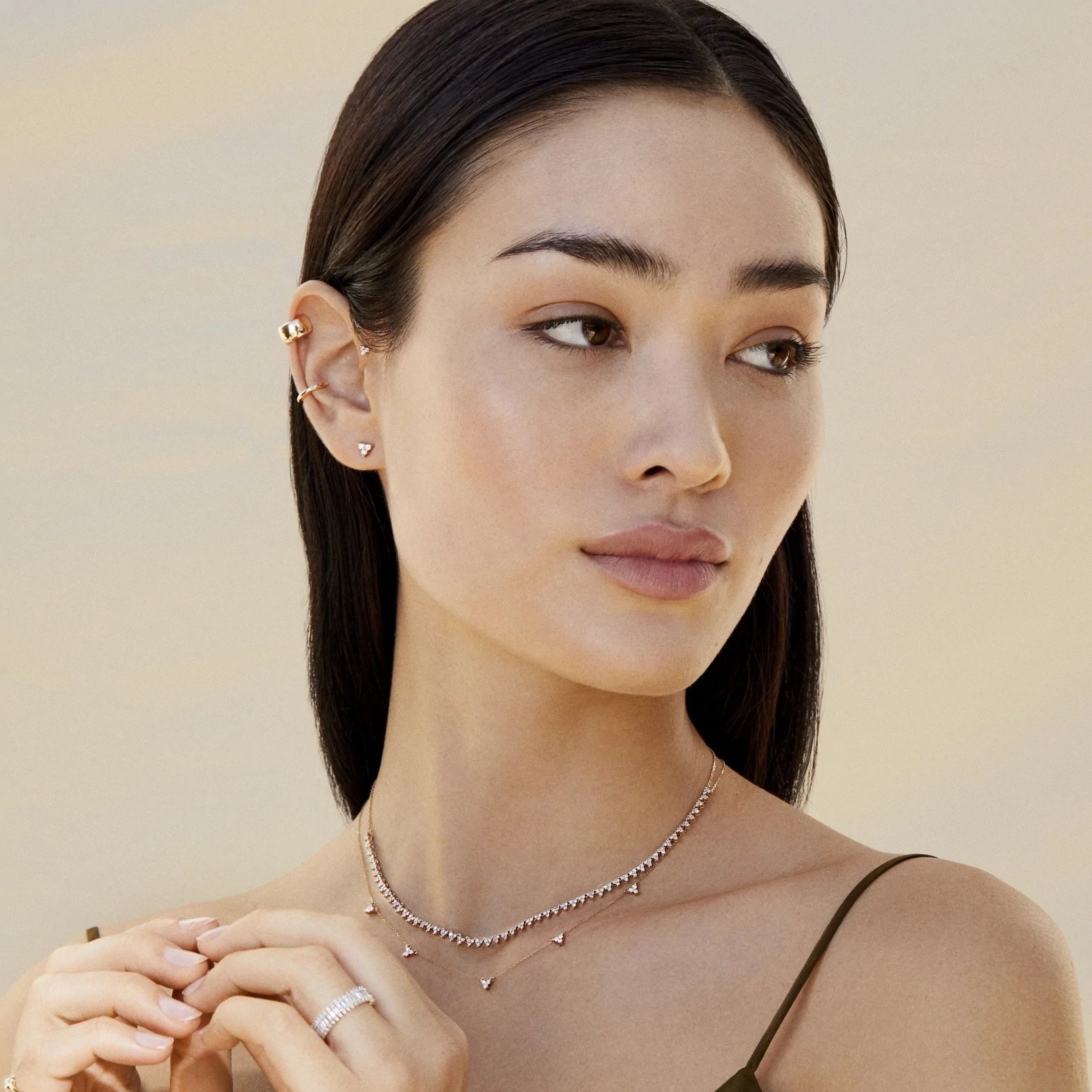 Diamond Cluster Half Riviera Necklace - 14K Yellow Gold (By Special Order)