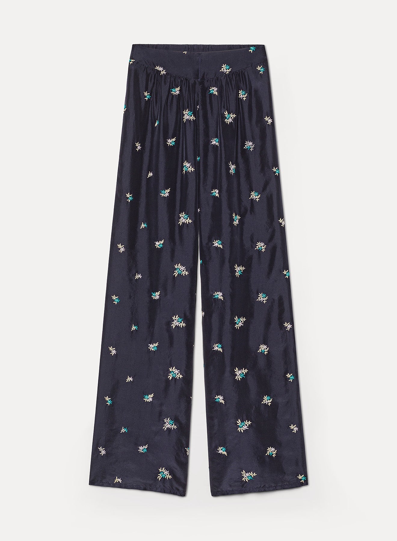 14869_My Pants - Silk Flared Trousers with “Petites Fleurs” Embroidery - Midnight