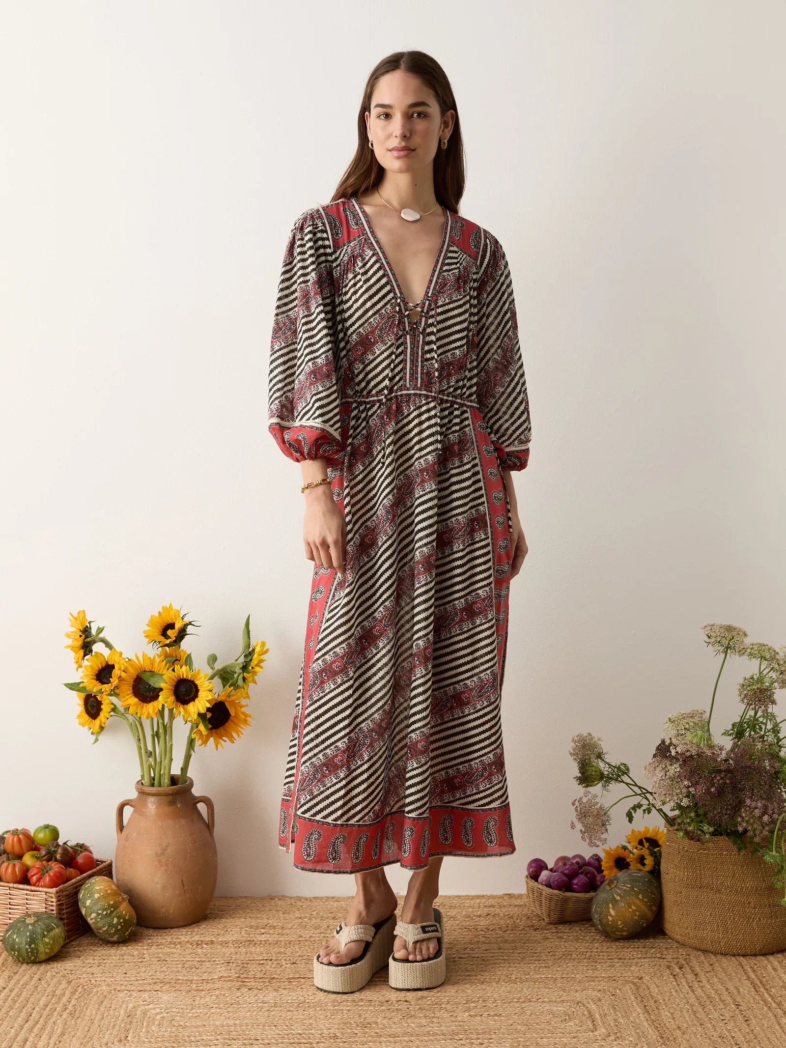 Marquee Lace Up Maxi Smock Dress - Charcoal