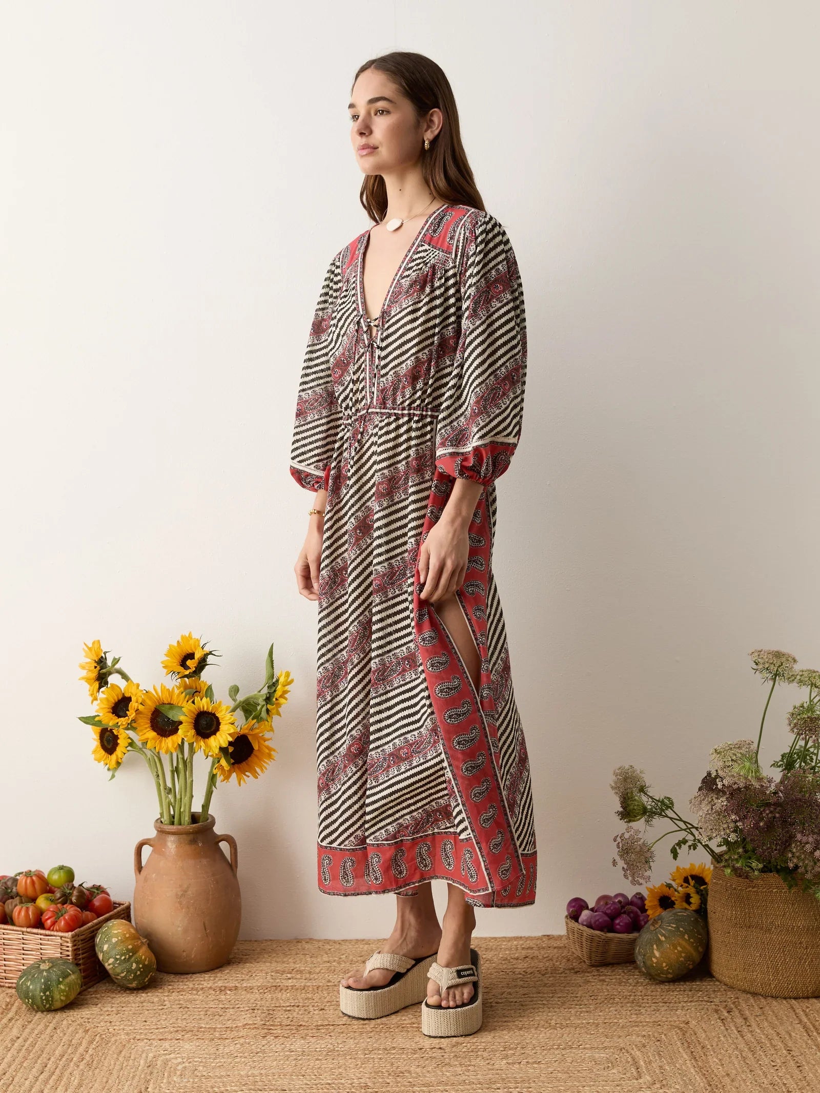Marquee Lace Up Maxi Smock Dress - Charcoal
