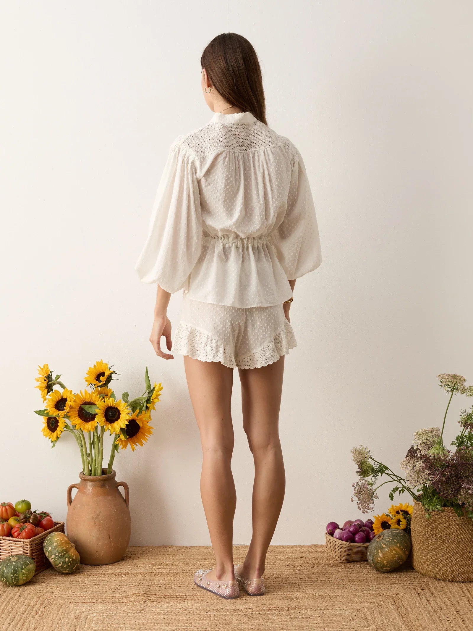 Serenia Smock Blouse W Waist Tie - White