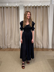 Ischia Dress - Navy Flock Dot (By Phone Order Only)
