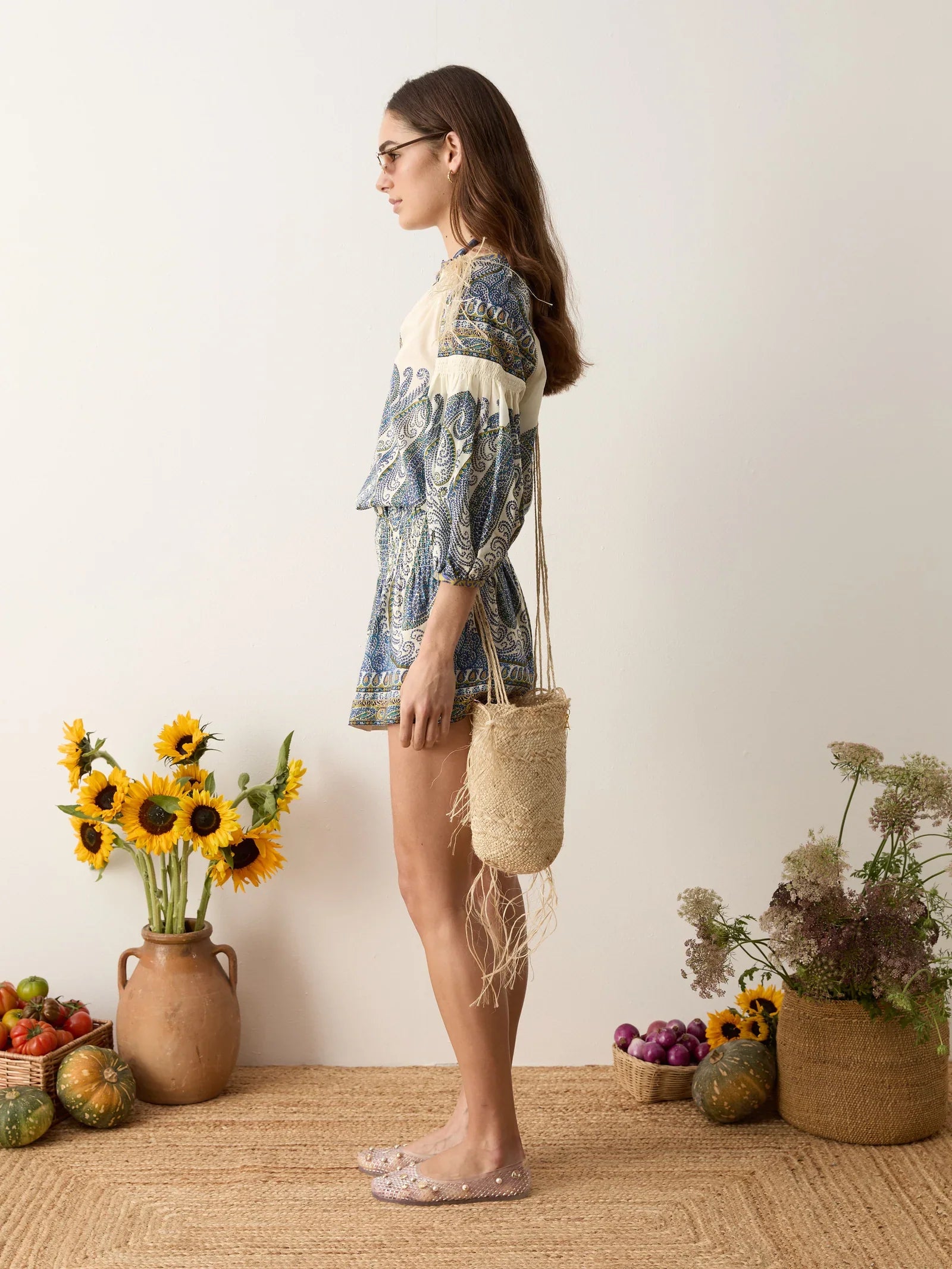 Arcadia Paisley Shirred Waist Short - Lazuli