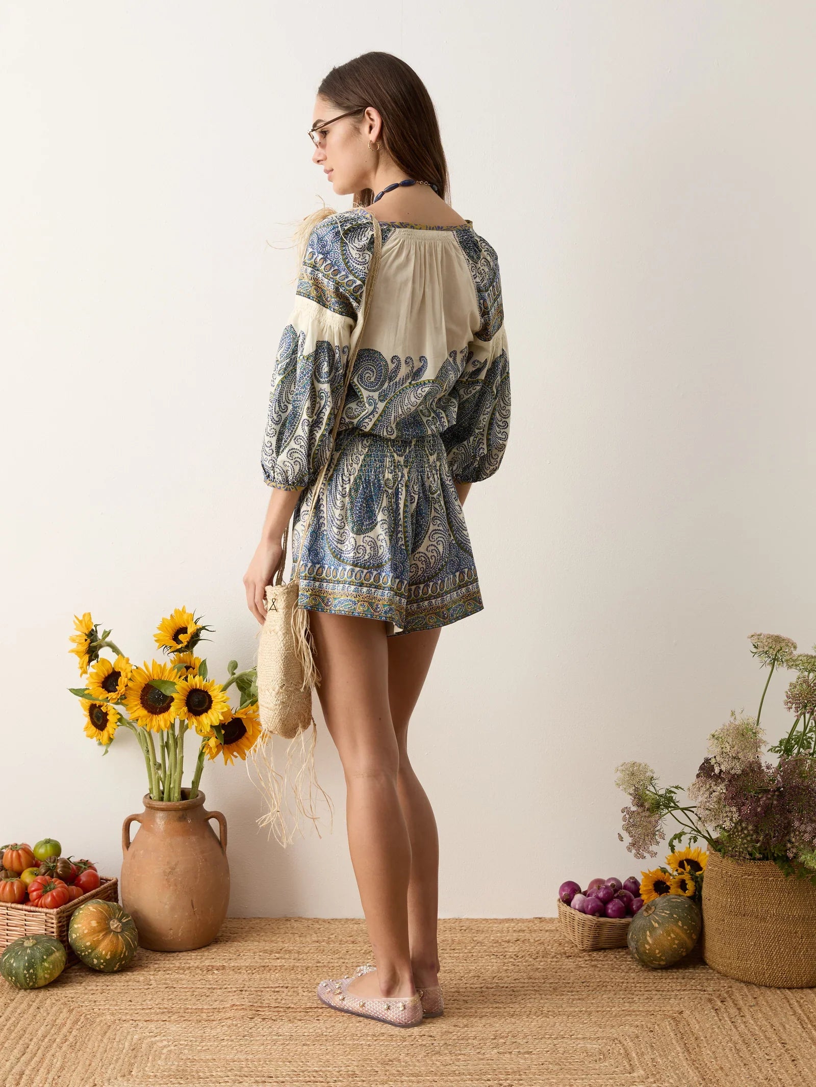 Arcadia Paisley Shirred Waist Short - Lazuli