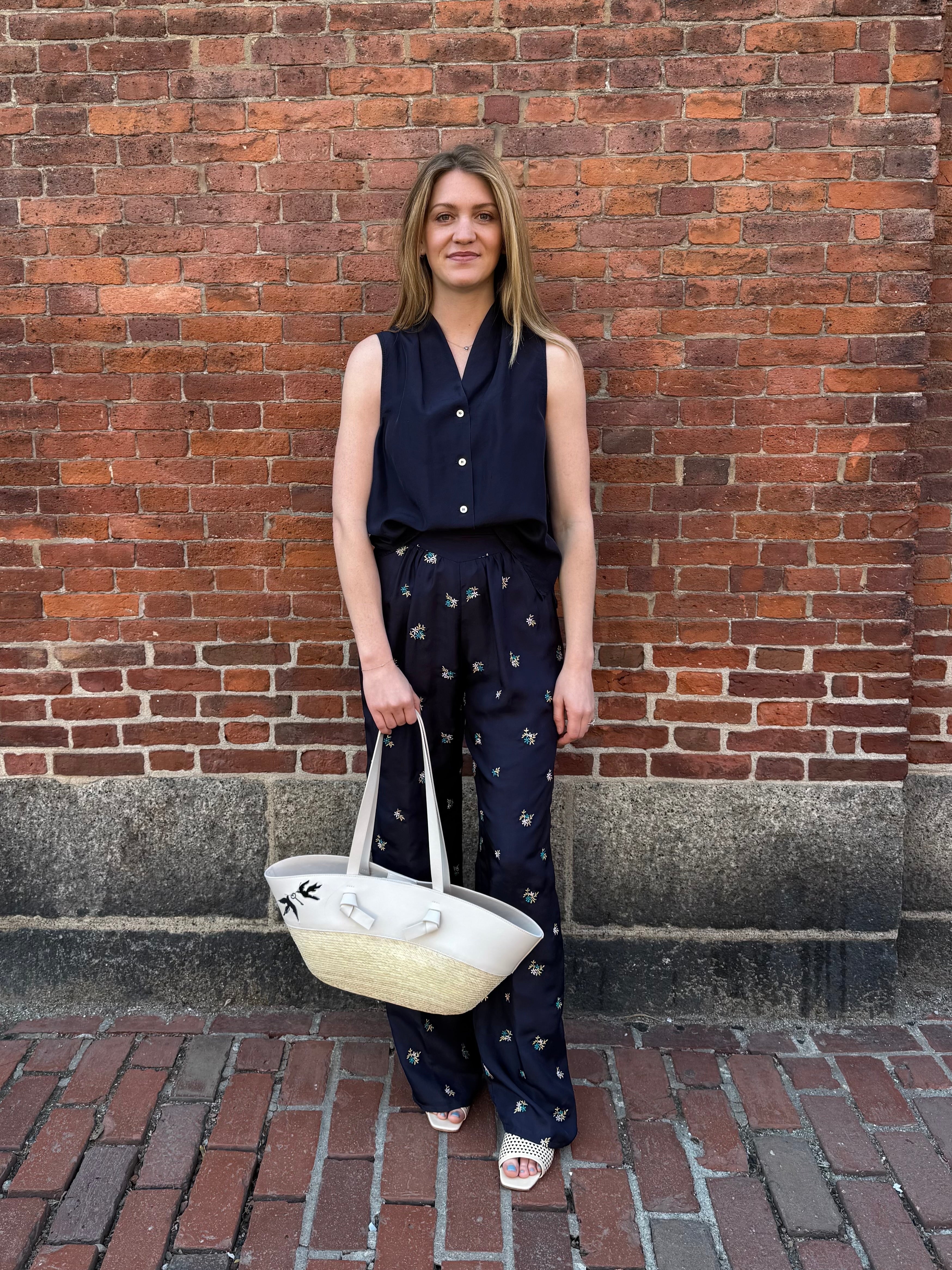 14869_My Pants - Silk Flared Trousers with “Petites Fleurs” Embroidery - Midnight