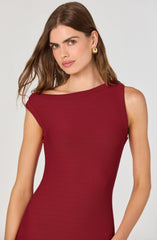 Off Shoulder Ribbed Knit Midi Dress
