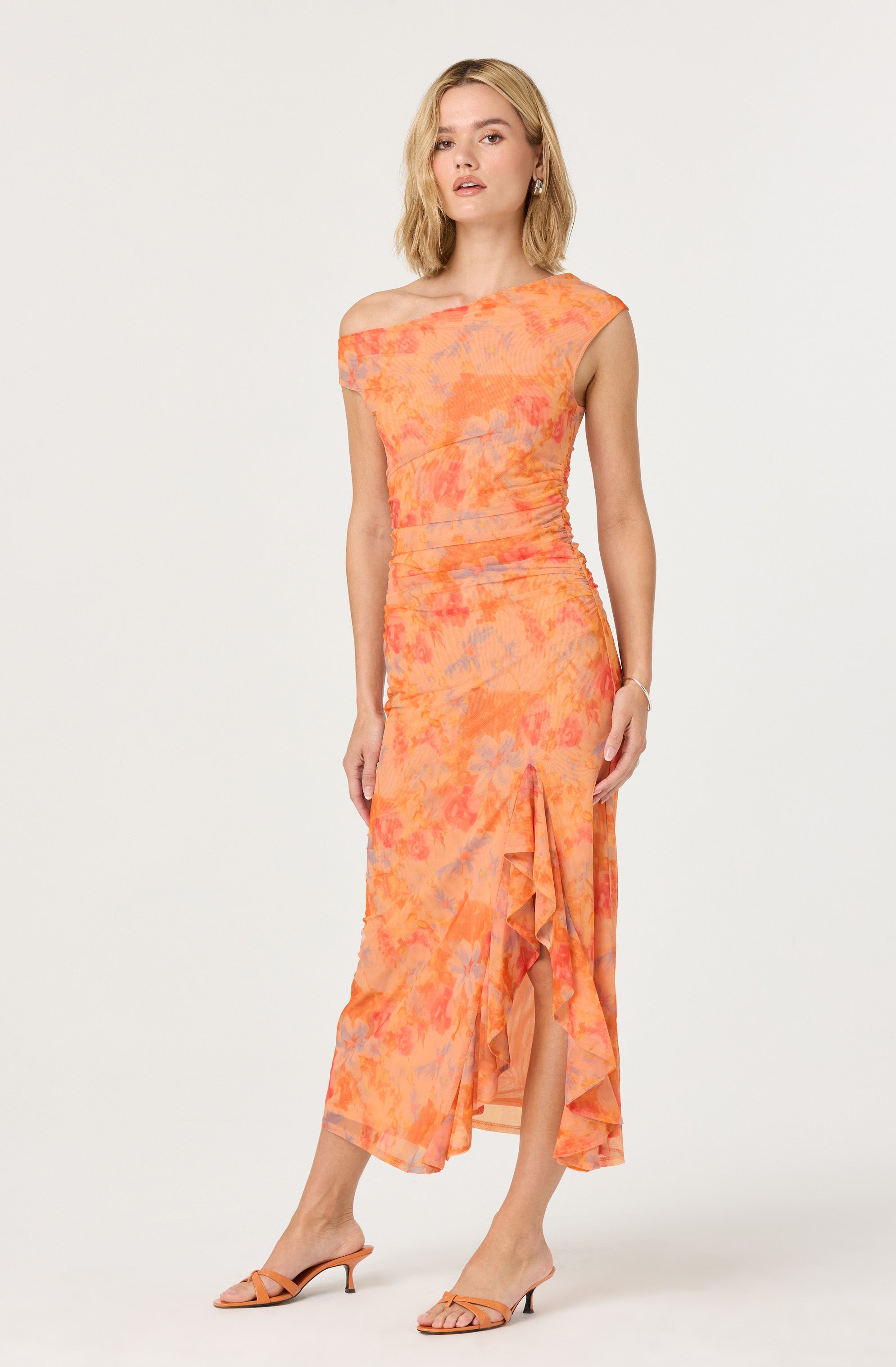 Off Shoulder Ruffle Midi Dress