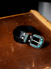 Thelma Calf Leather Turquoise Belt - Black