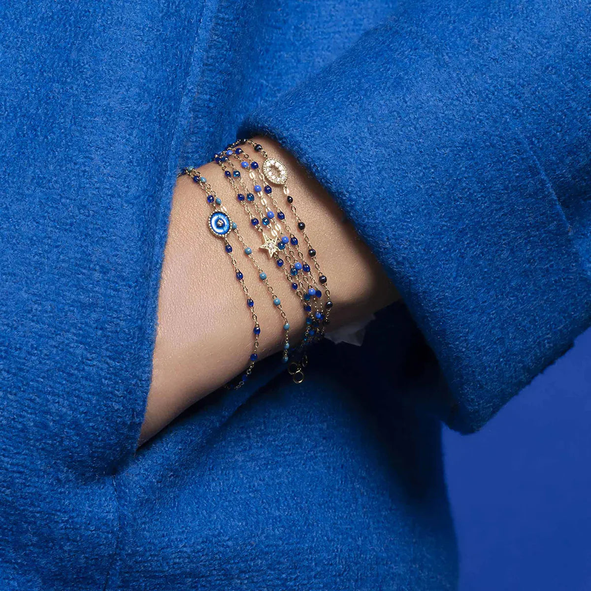 6.7" Classic Gigi Bracelet - Neon Blue + Yellow Gold
