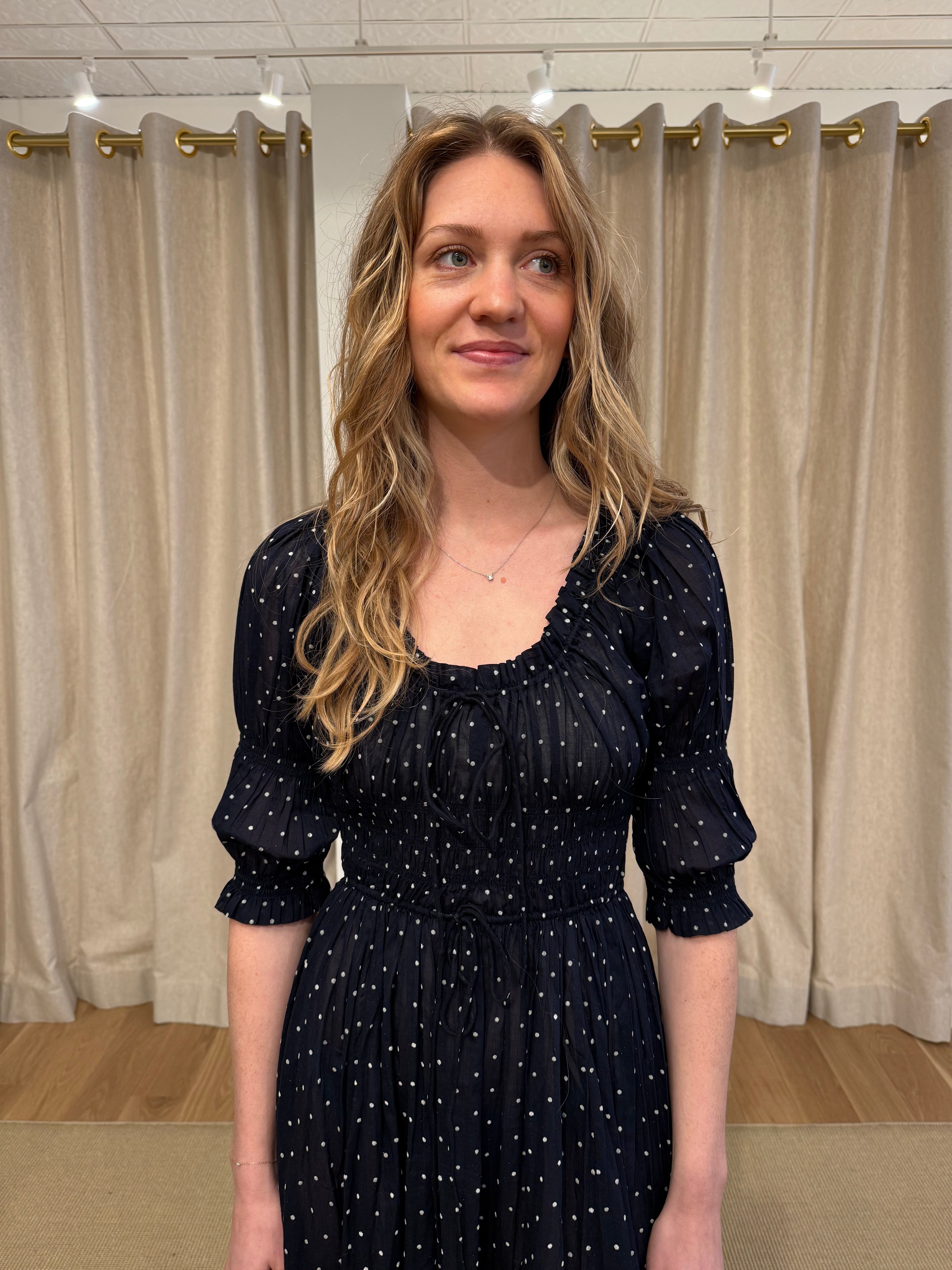 Ischia Dress - Navy Flock Dot (By Phone Order Only)