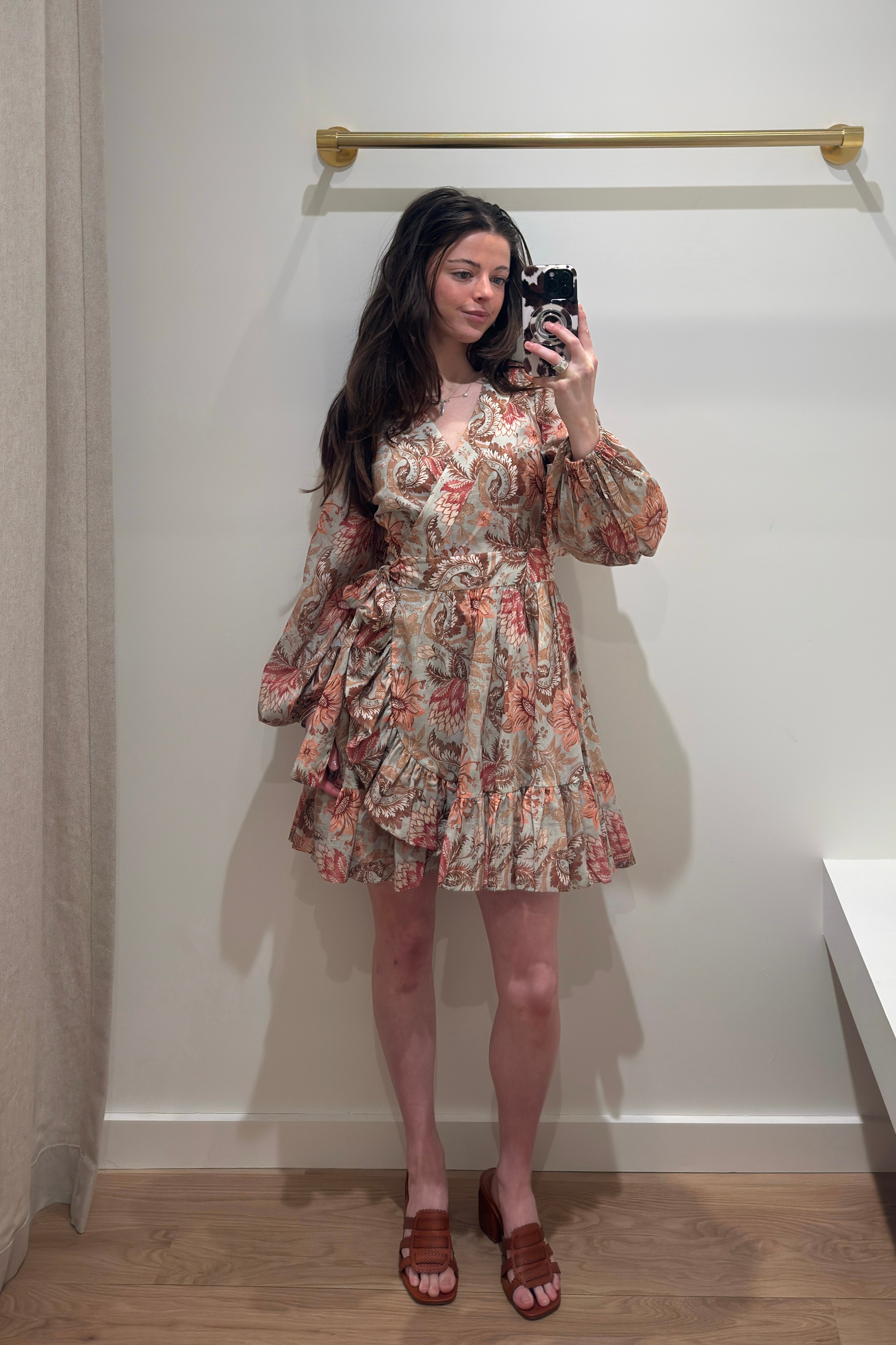 Daylight Mini Wrap Frill Dress - Stamp Floral Sage
