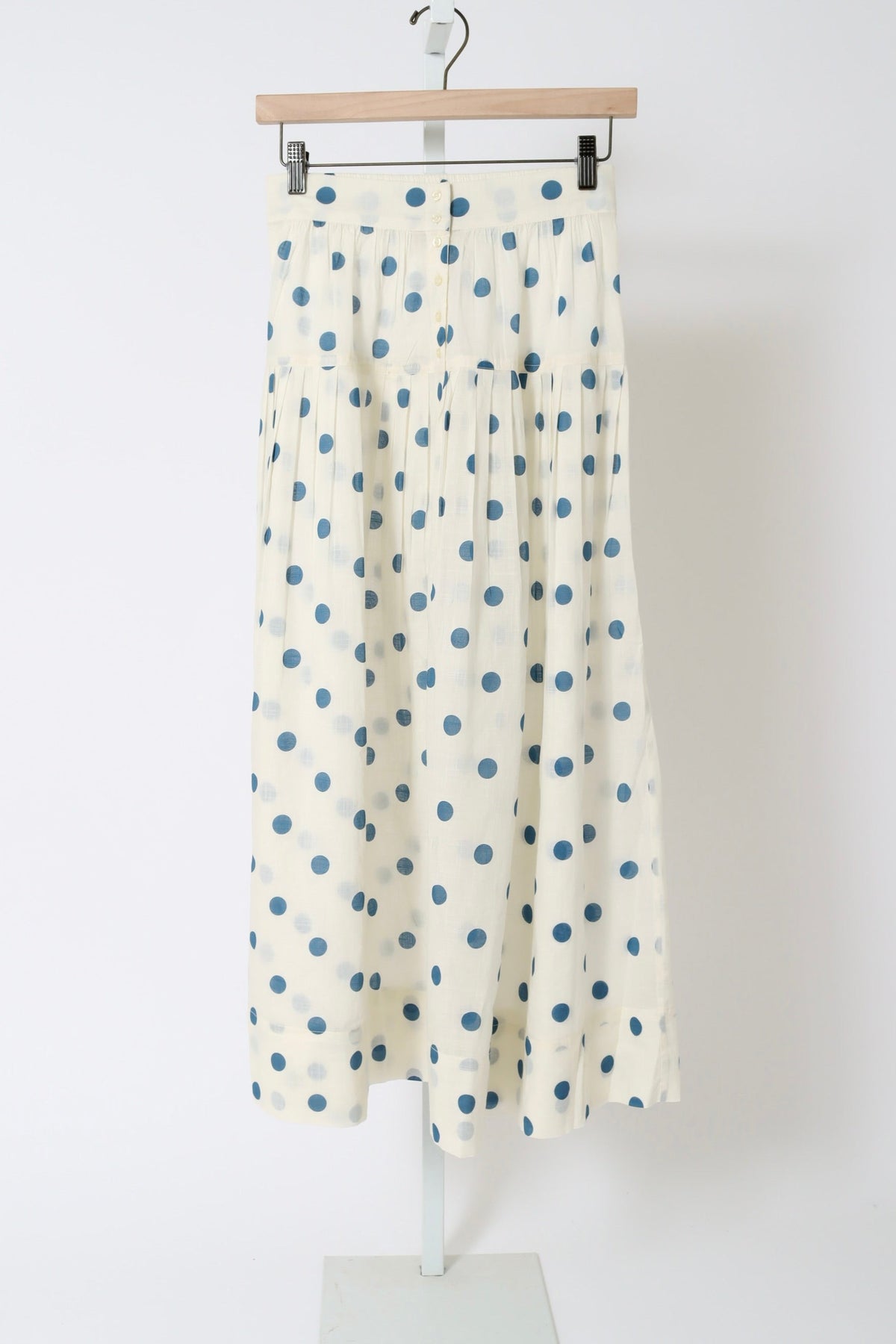The Highland Skirt - Cream w/ Blue Polka Dots