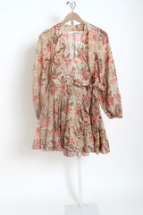 Daylight Mini Wrap Frill Dress - Stamp Floral Sage