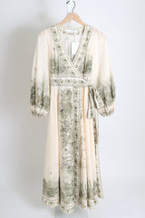 Wanderlust Wrap Midi Dress - Khaki Toile