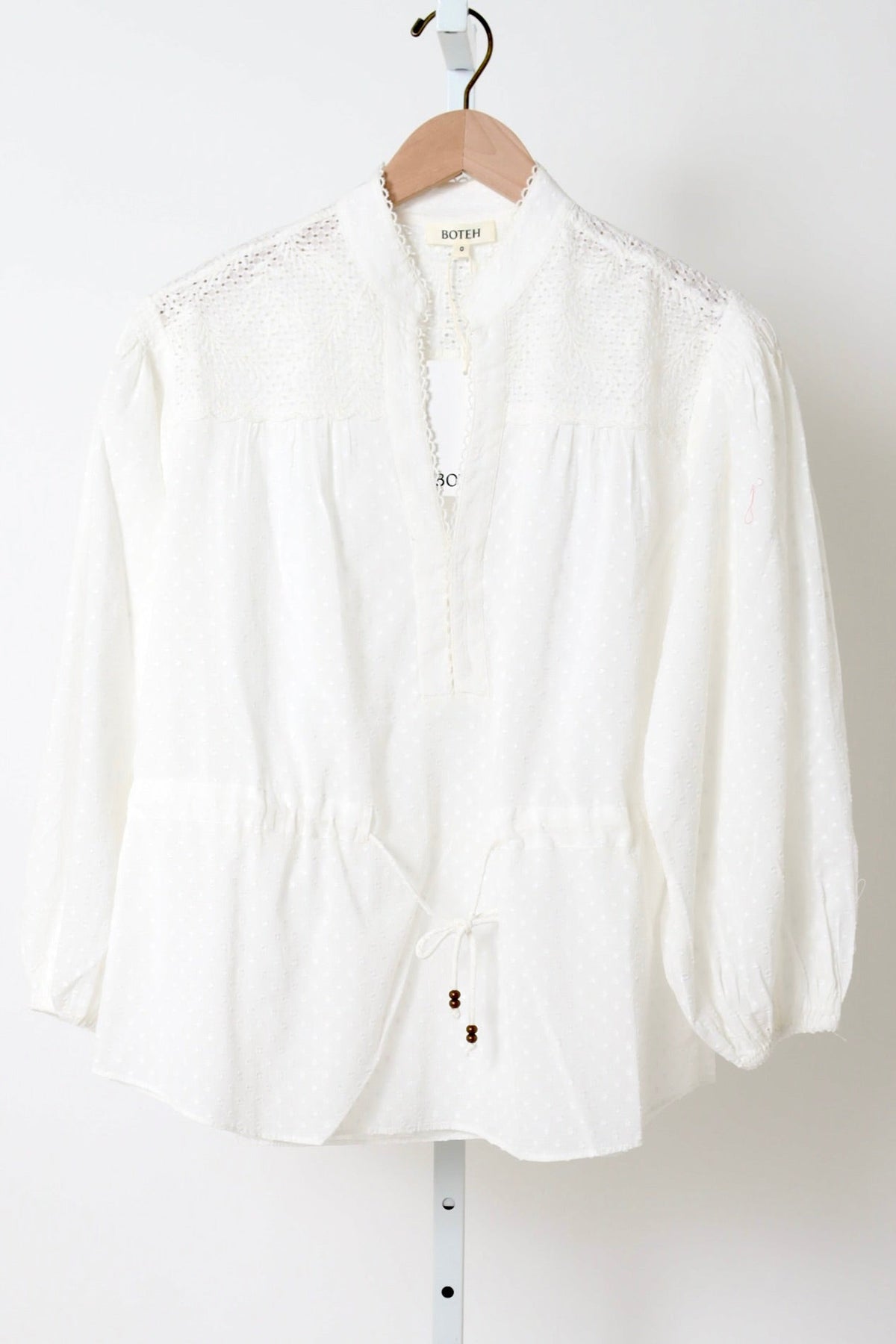 Serenia Smock Blouse W Waist Tie - White