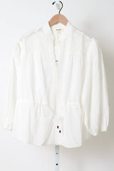 Serenia Smock Blouse W Waist Tie - White