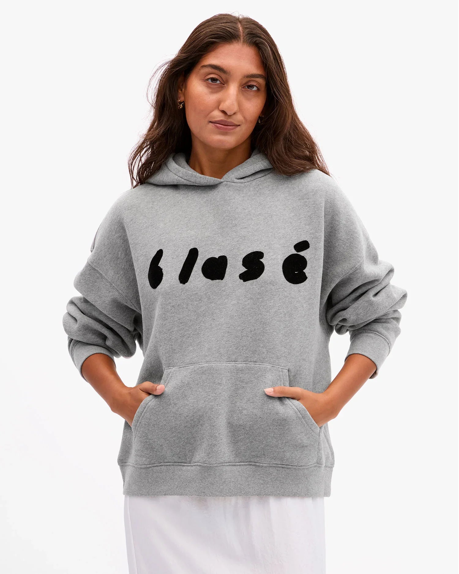 Le Boxy Hoodie - Grey Melange Flocked Blasé