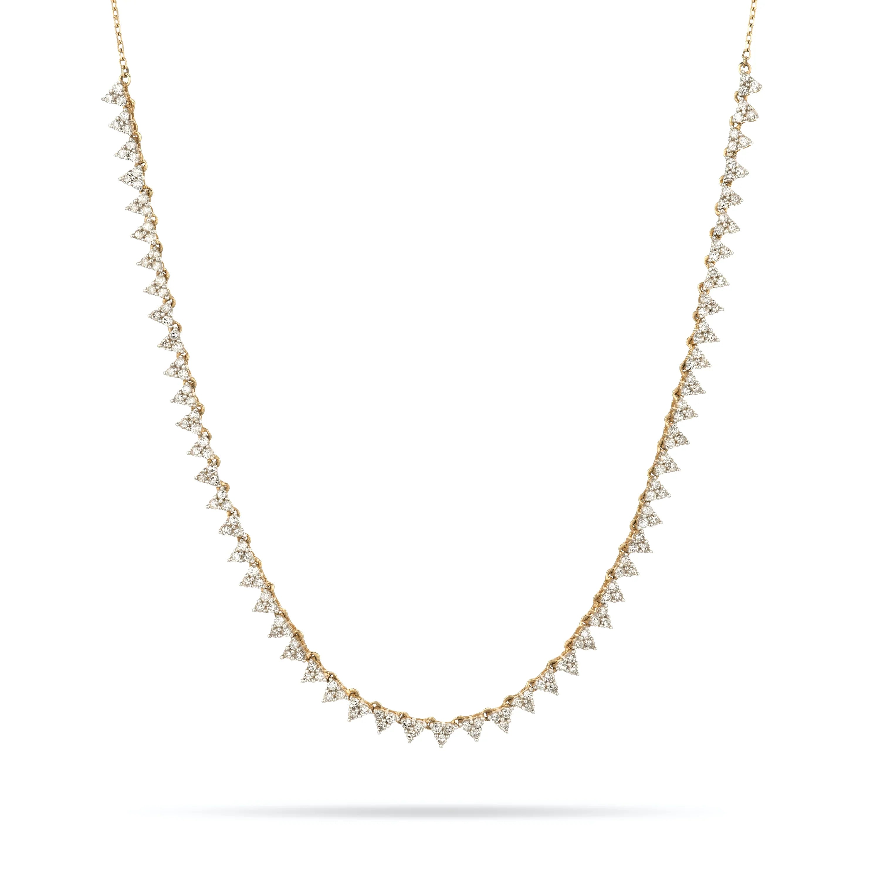 Diamond Cluster Half Riviera Necklace - 14K Yellow Gold (By Special Order)