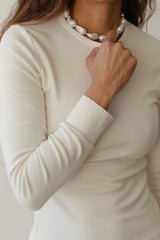 The Baby Rib Scallop Long Sleeve - Creme