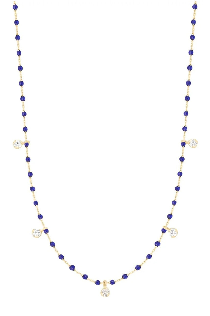 21.7" Mini Gigi 5 Diamond Necklace - Lapis + Yellow Gold