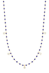 21.7" Mini Gigi 5 Diamond Necklace - Lapis + Yellow Gold
