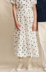The Highland Skirt - Cream w/ Blue Polka Dots
