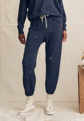 The Stadium Sweatpant - Navy with Tossed Floral Embroidery
