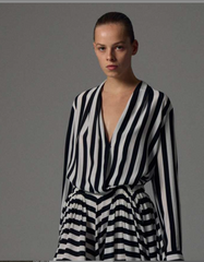 Criss Cross Shirt - White/Black Stripes
