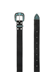 Thelma Calf Leather Turquoise Belt - Black