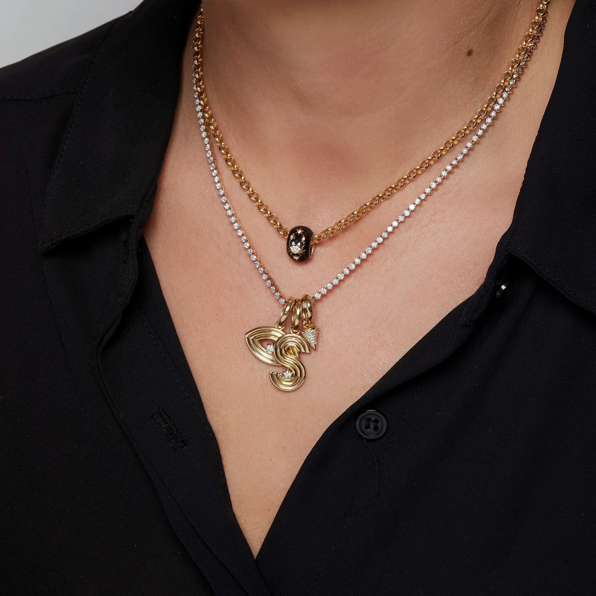 Groovy Large Diamond Evil Eye Charm - 14K Yellow Gold (By Special Order)