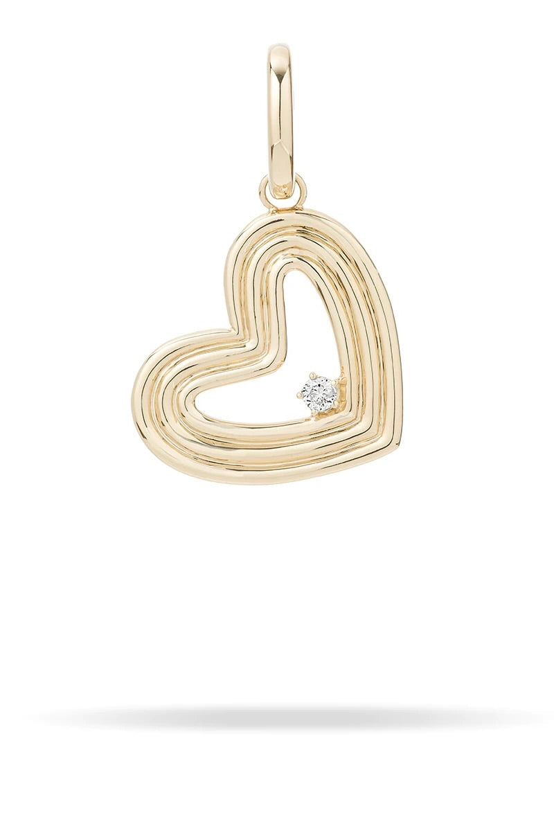 Groovy Large Diamond Heart Charm - 14K Yellow Gold (By Special Order)
