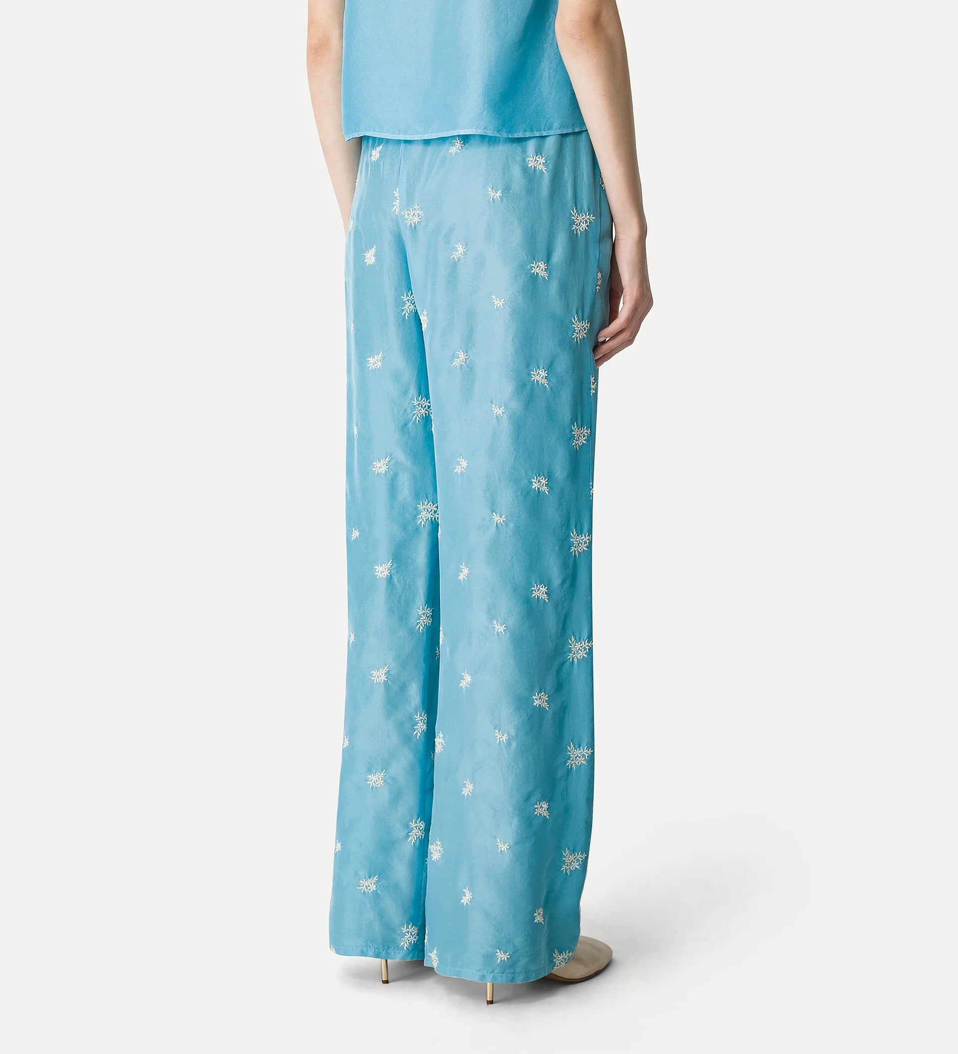 14869_My Pants - Silk Flared Trousers with “Petites Fleurs” Embroidery - Midnight