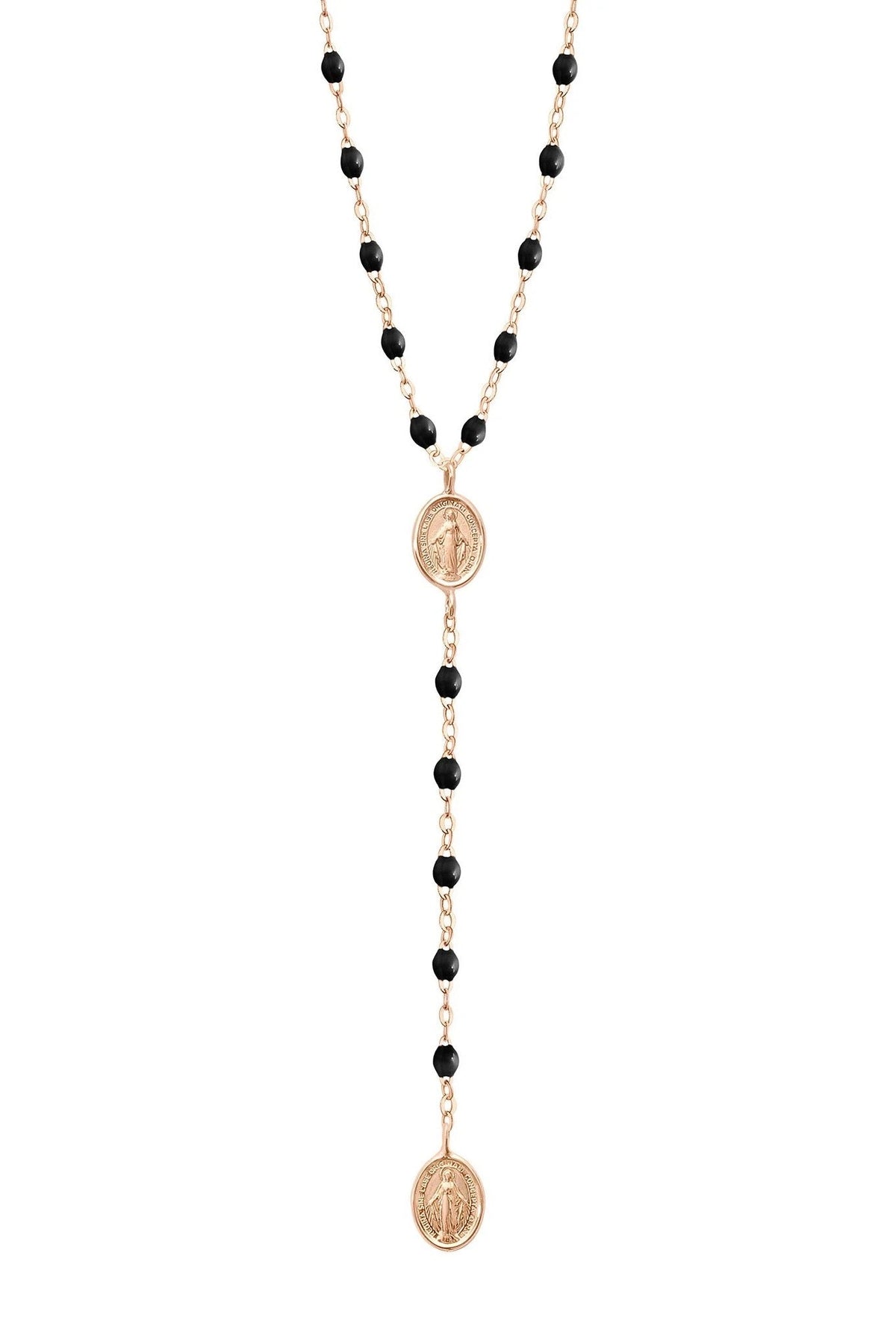 Classic Madone Rosary Necklace - BLACK + ROSE GOLD