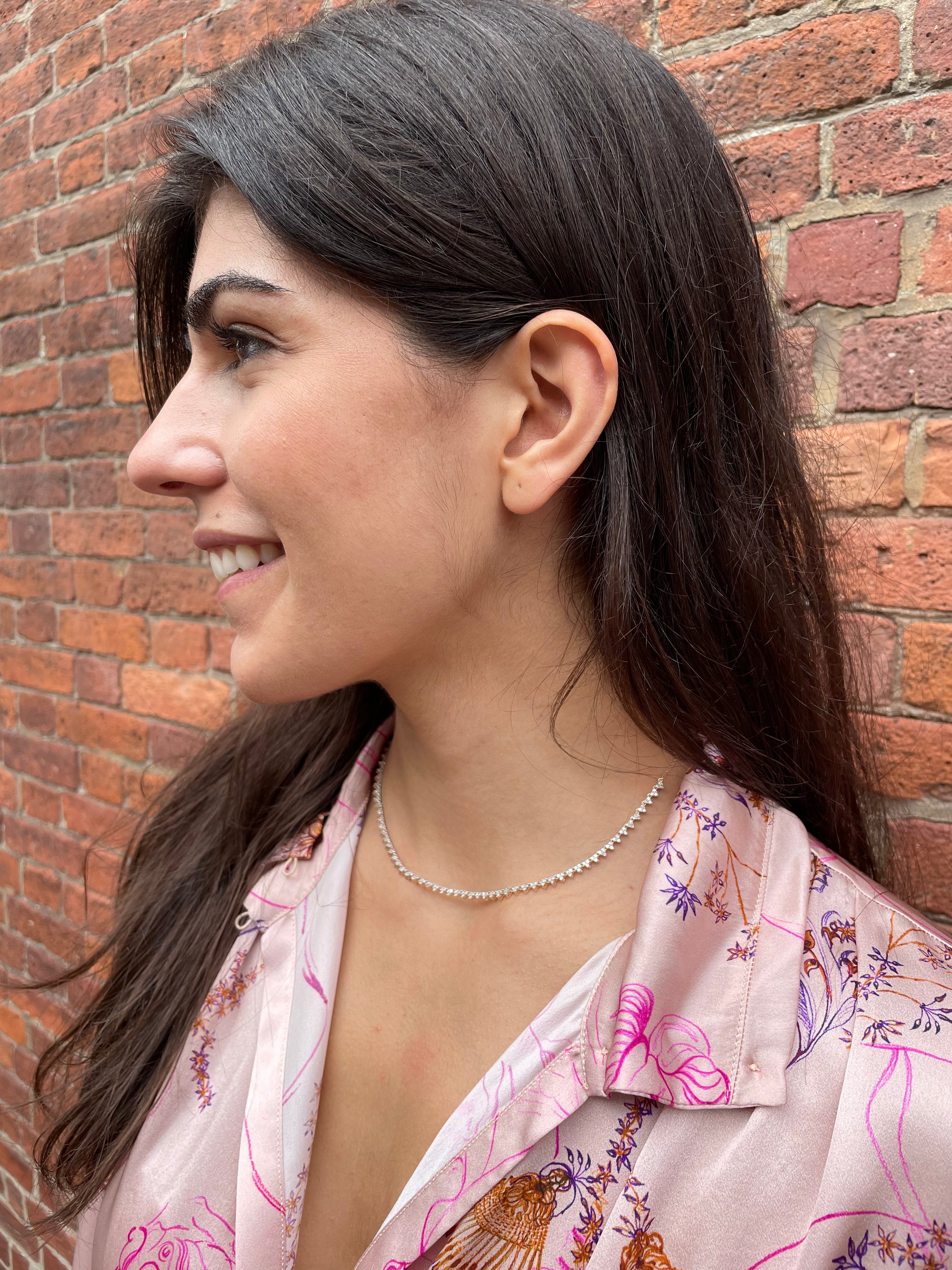 Diamond Cluster Half Riviera Necklace - 14K Yellow Gold (By Special Order)