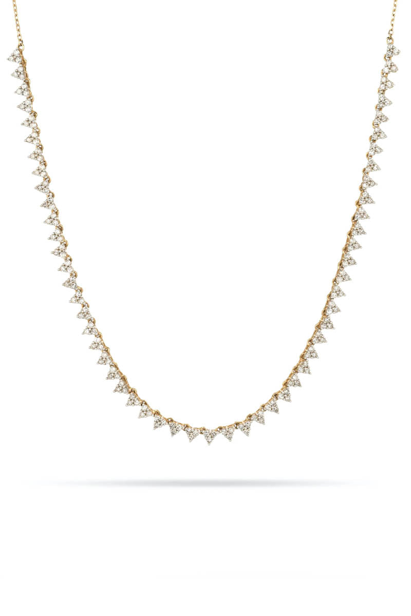 Diamond Cluster Half Riviera Necklace - 14K Yellow Gold (By Special Order)