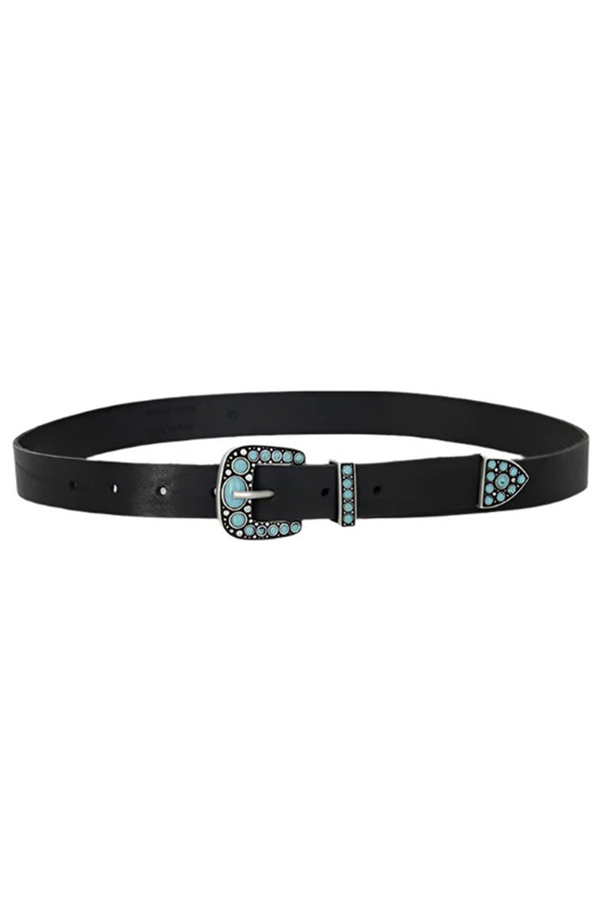 Thelma Calf Leather Turquoise Belt - Black