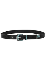 Thelma Calf Leather Turquoise Belt - Black